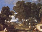 Nicolas Poussin Landscape with a Man Washing His Feet at a Fountain oil